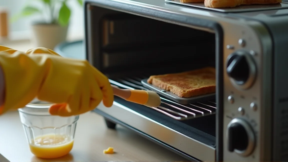 重曹ペーストを焦げ部分に塗っている手元