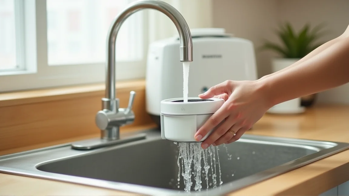 流しで取り外した受け皿を洗う様子