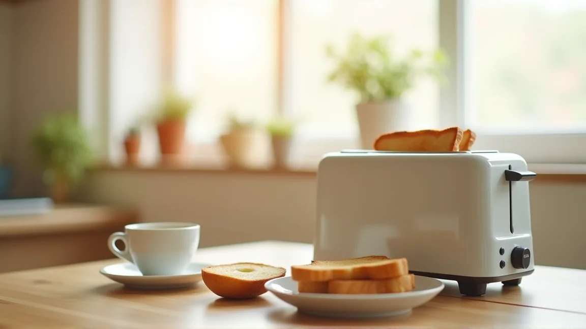 掃除を終えてきれいになったトースターのある朝のキッチン