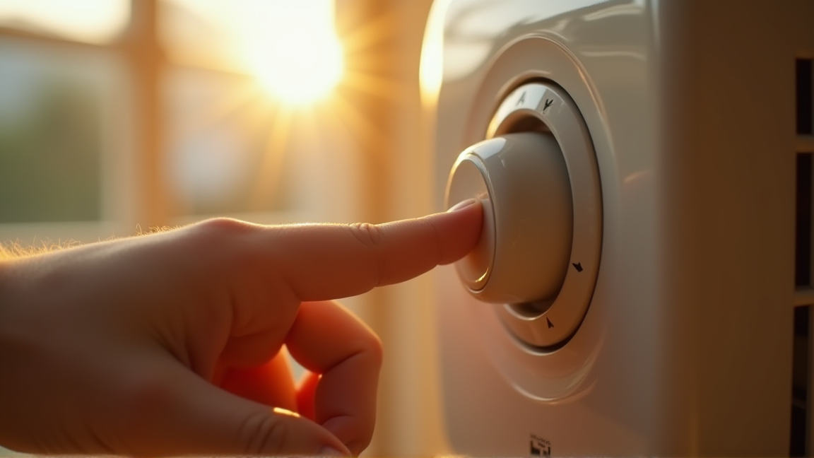 ダイヤル式の温度調節つまみを指で操作している様子