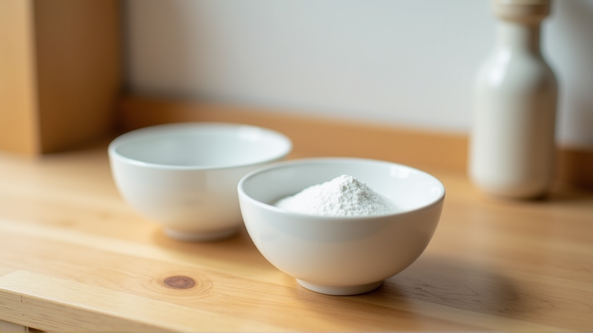 計量スプーンに入ったクエン酸と重曹の白い粉