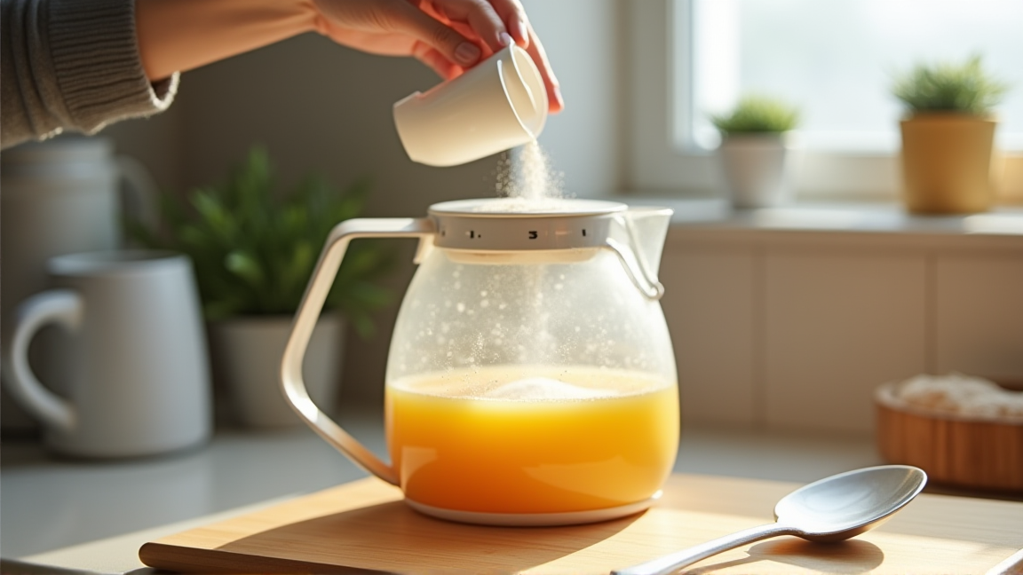 電気ケトルにクエン酸を入れて湯を沸かしている様子