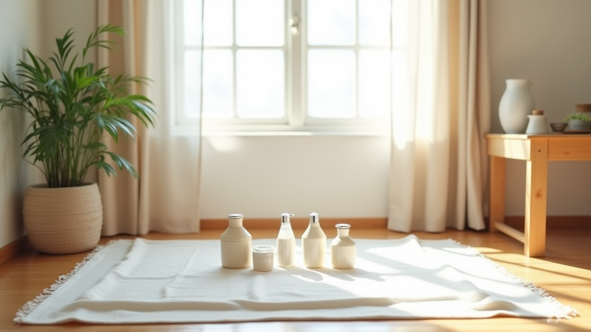 白い布の上に商品と小物を並べた撮影セット