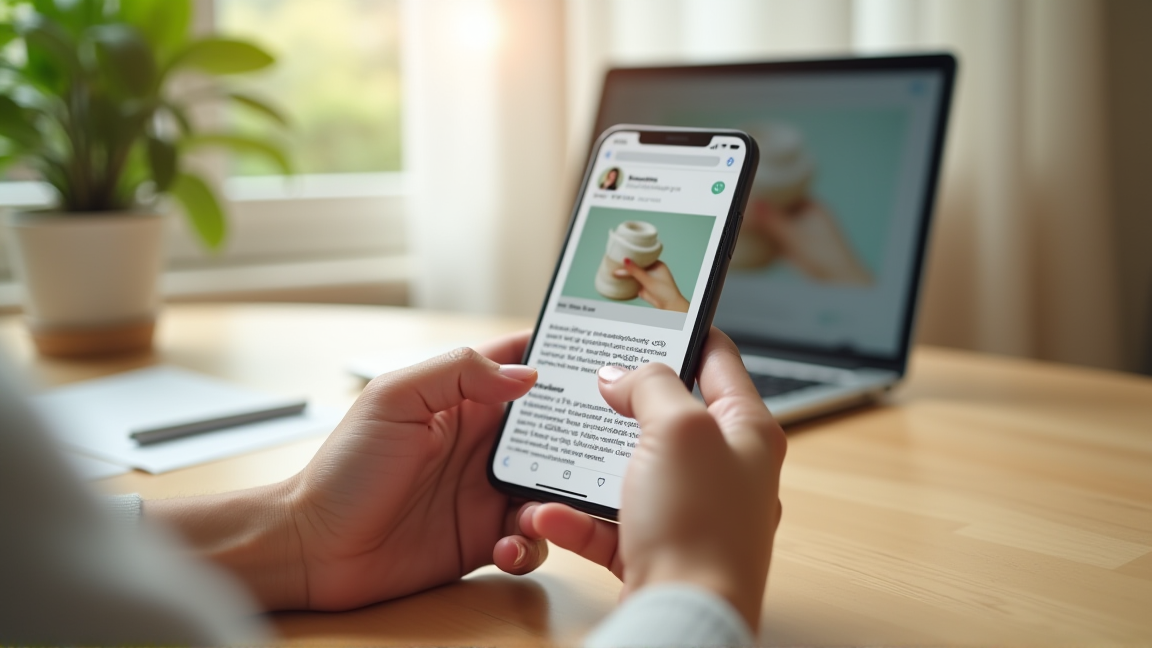 スマホで出品画面に商品説明を入力している手元