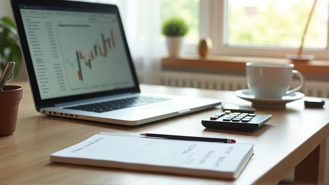 自宅で新NISAの資料を確認する様子