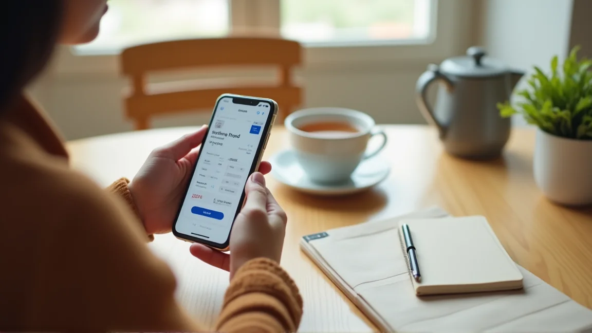 スマホで証券口座の取引画面を確認する手元