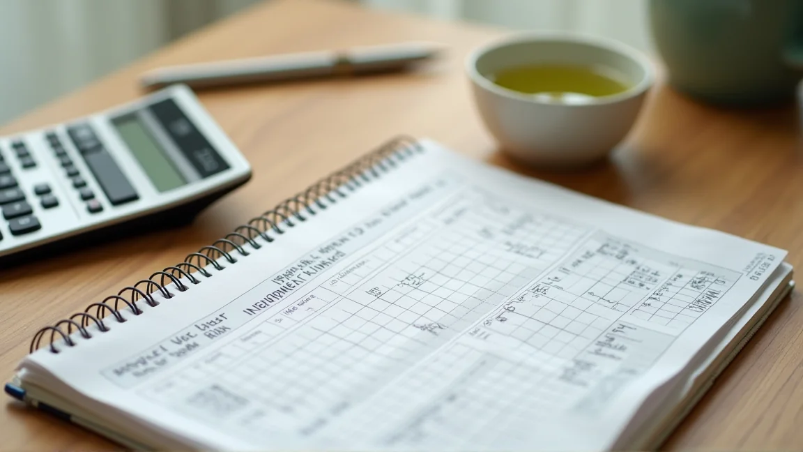 ノートに家計と投資の計画を書き込む様子