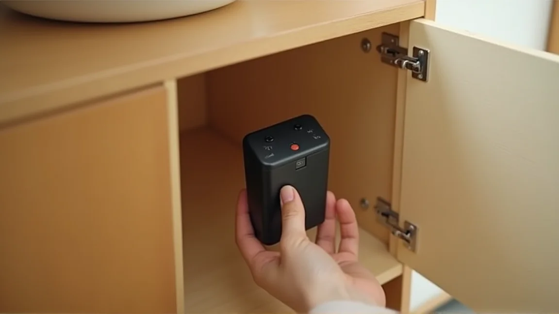 シンク下に毒餌剤の容器を設置している様子