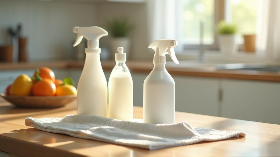 重曹とクエン酸とスプレーボトルが並んだキッチン