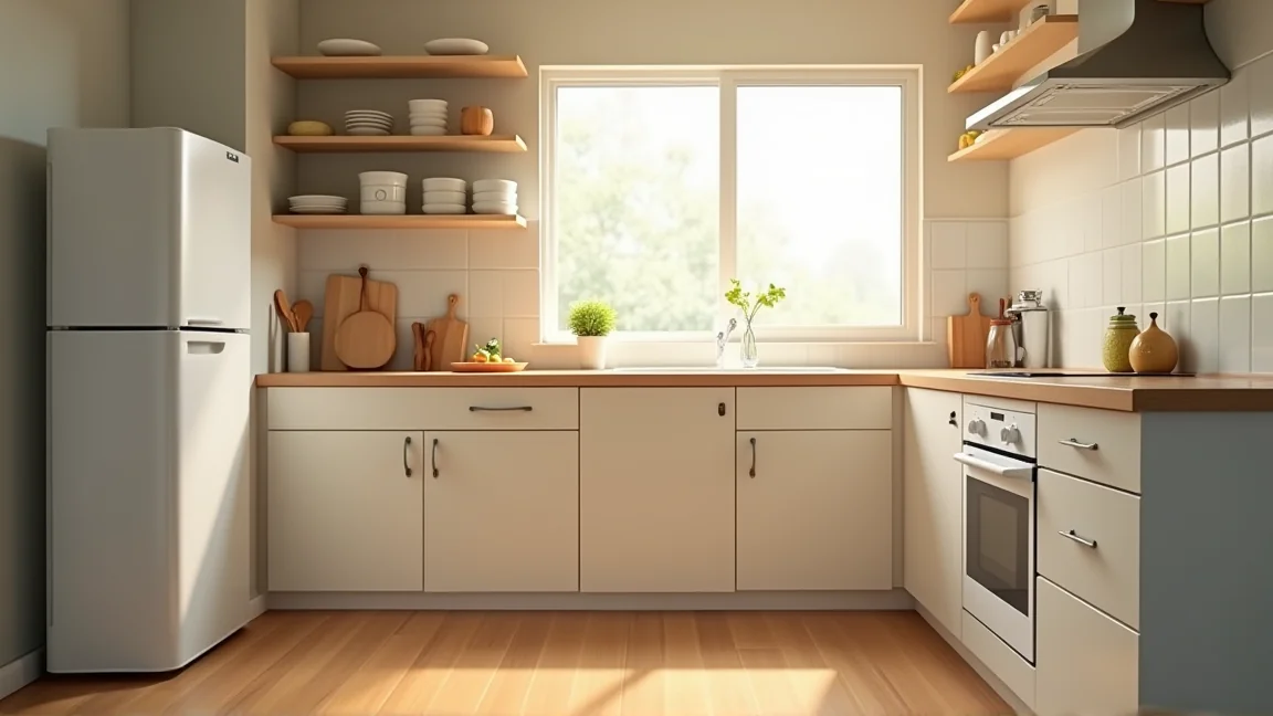 清潔に整えられた冷蔵庫とキッチン