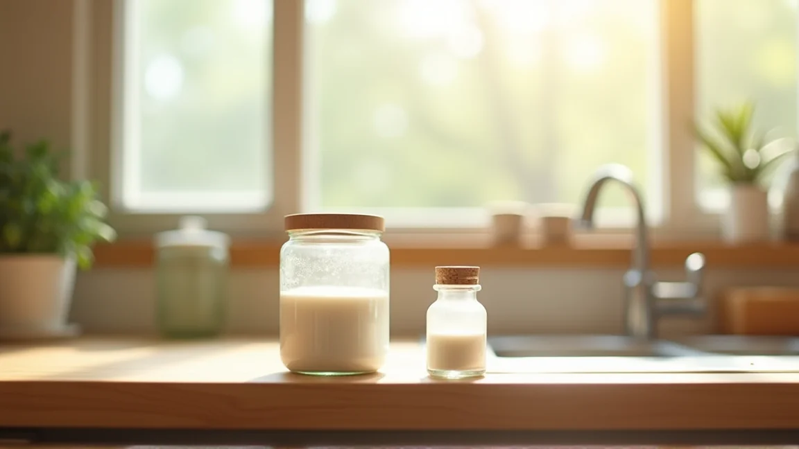 重曹とクエン酸が並んだキッチンの作業台