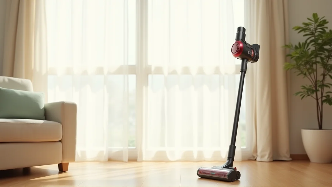 掃除を終えてリビングに置かれたきれいな掃除機