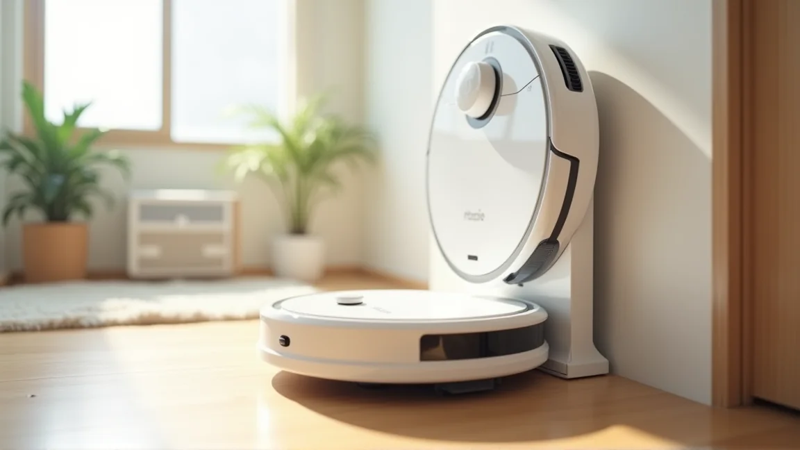 充電台にロボット掃除機が乗っている様子