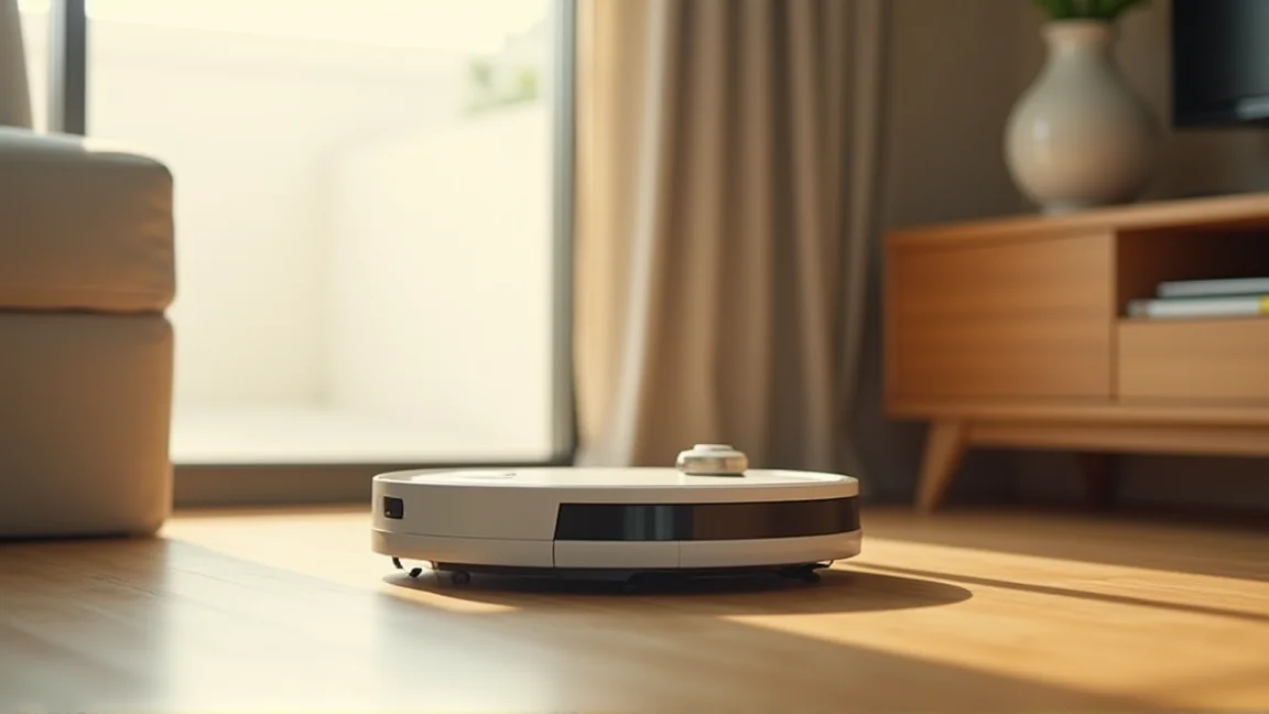掃除を終えてリビングに戻るロボット掃除機