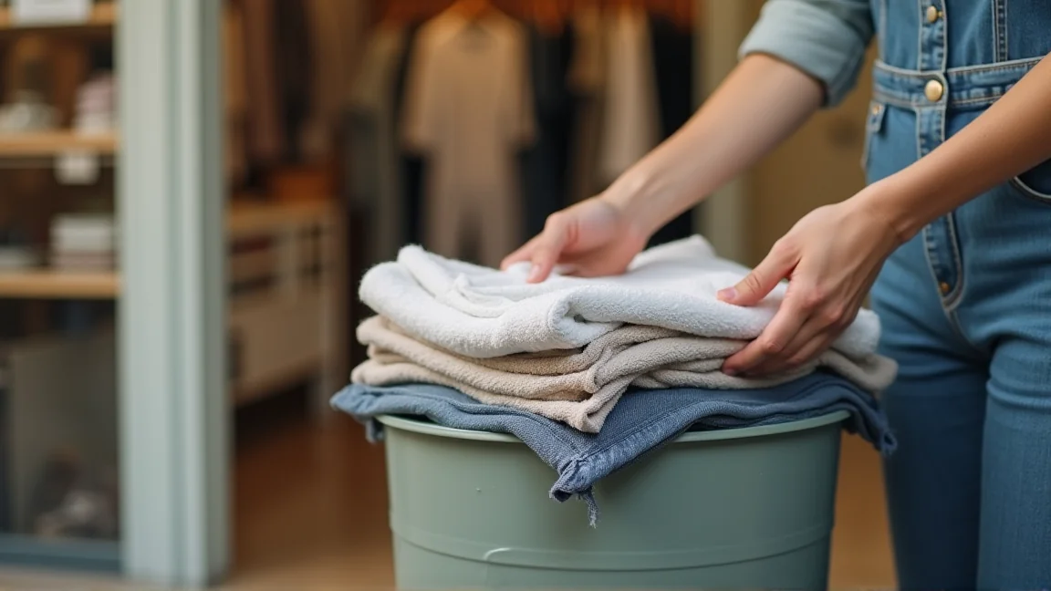 古着回収ボックスに服を入れている様子