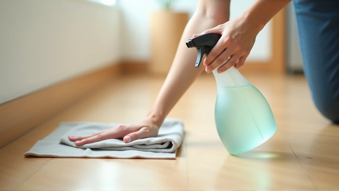 アリの通り道を布で拭き掃除する様子
