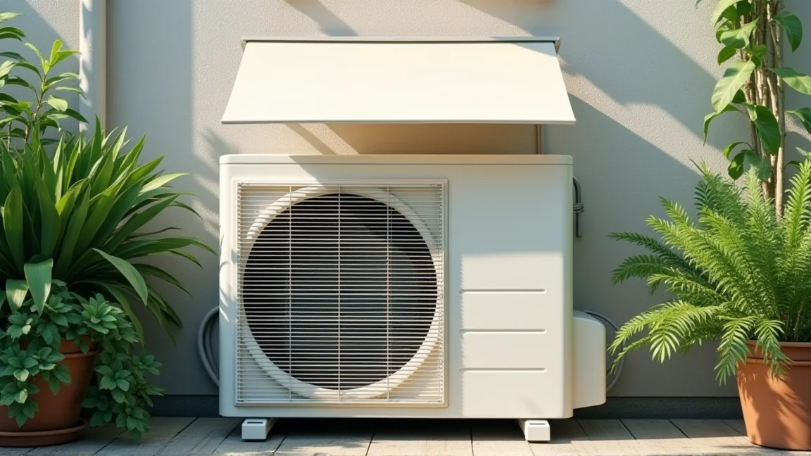 室外機を遮光する工夫の風景