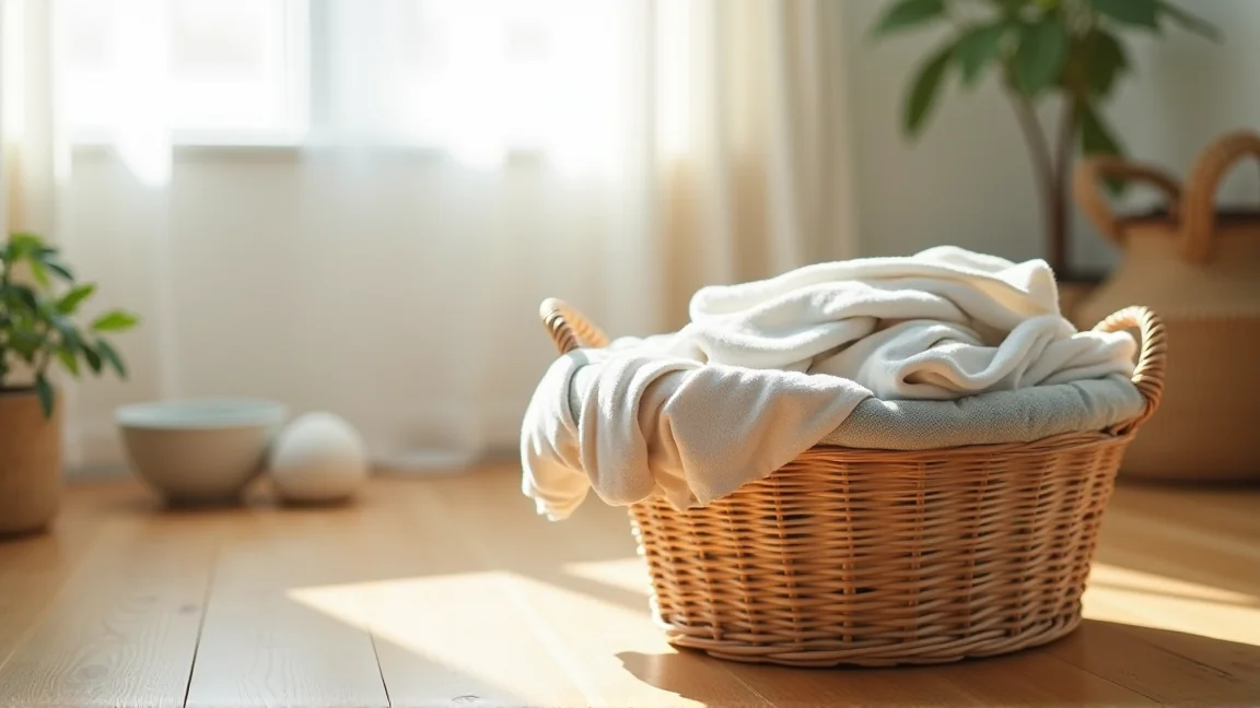 風通しの悪い厚着の子供服が積まれた洗濯かご