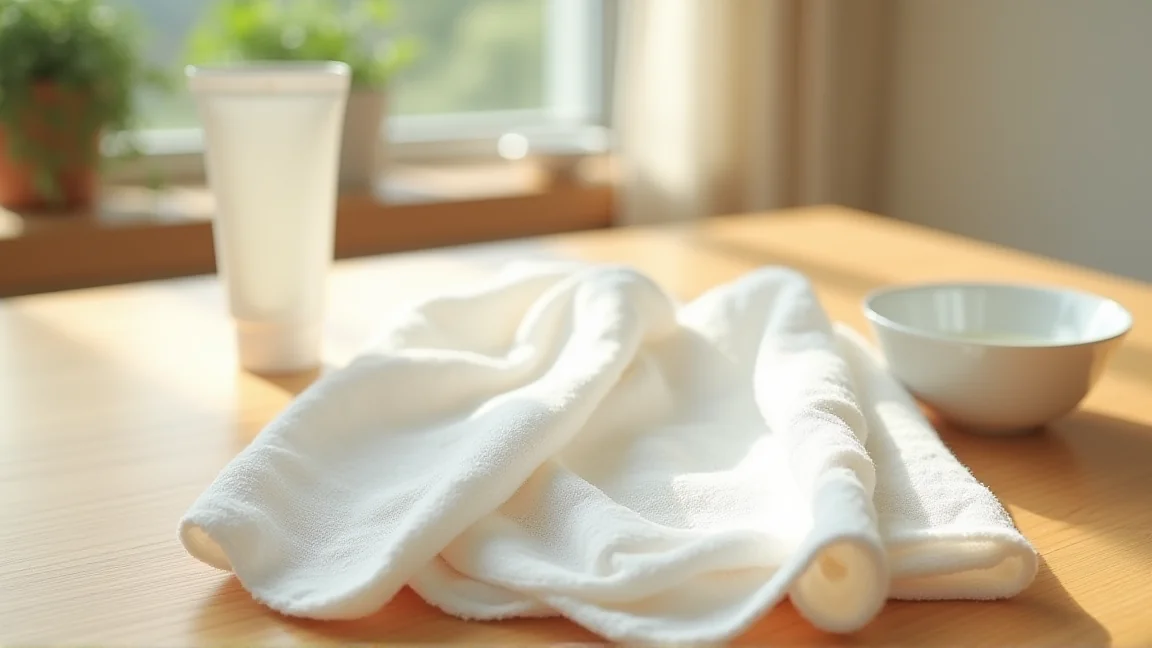子供のあせもケアのためのガーゼと無香料保湿剤を並べた様子
