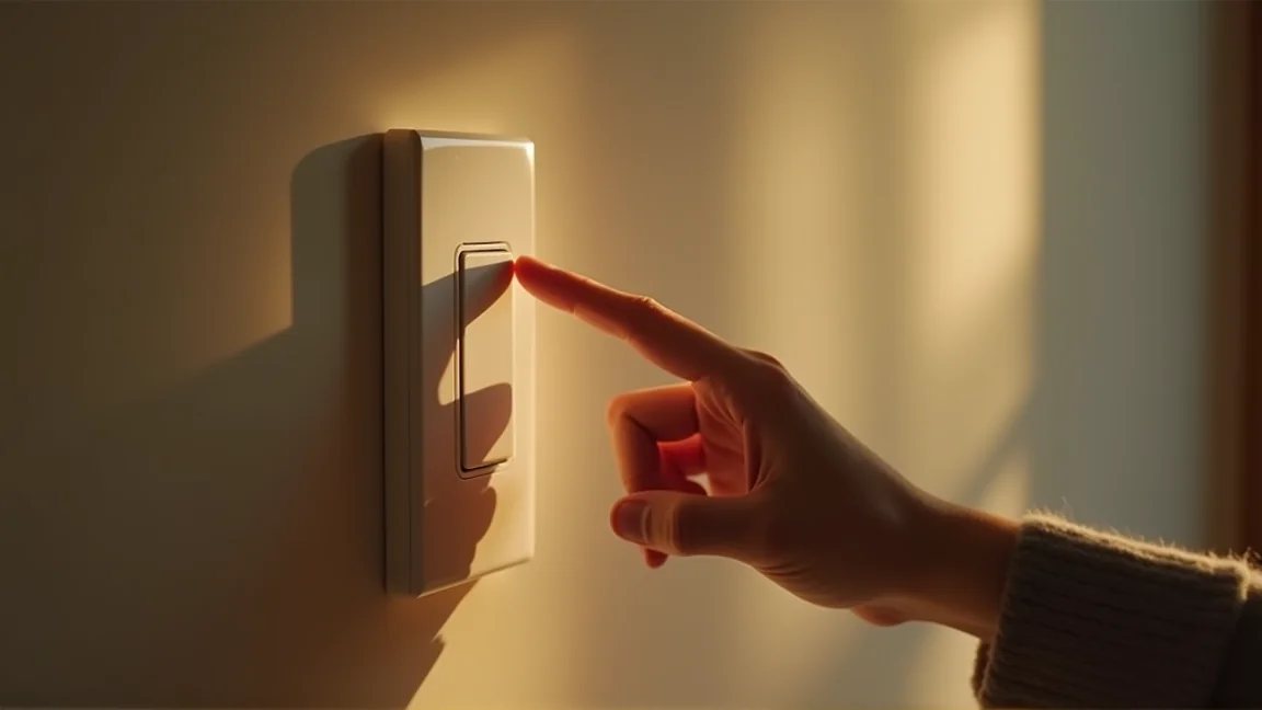整理された一人暮らしの部屋で電気を消す手元