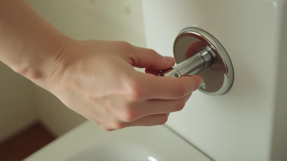 トイレのレバーをそっと引いて水位を確認する手元
