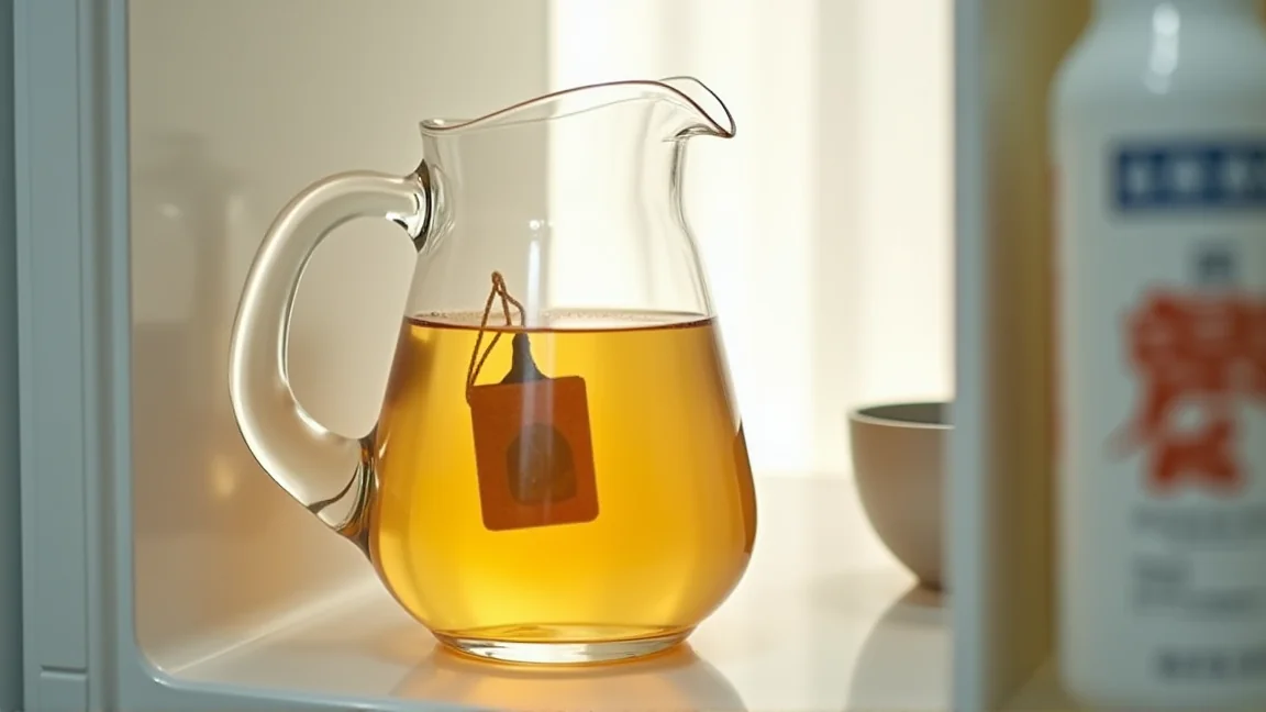冷蔵庫で水出し中の麦茶ピッチャー
