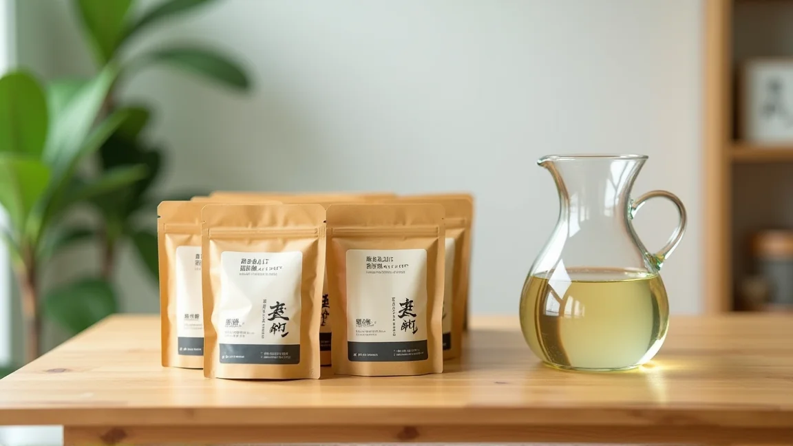 並んだ麦茶パックと水のボトル