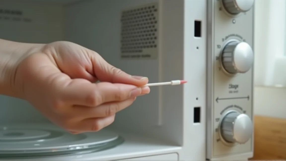 ドアパッキンを綿棒で掃除する手元