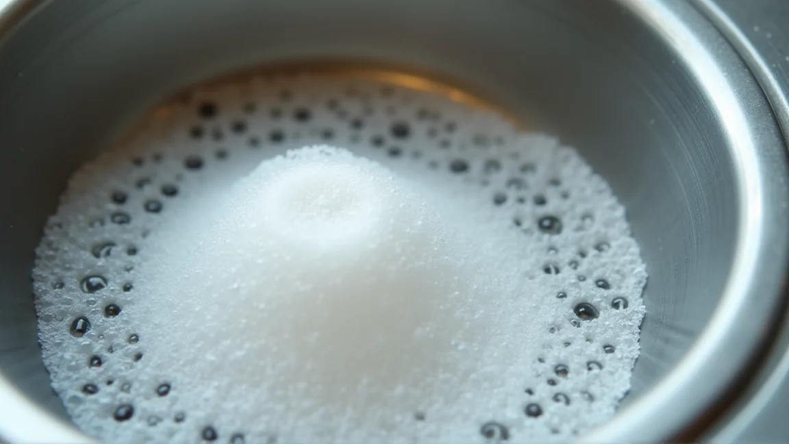 重曹とお酢を排水口に注いで泡立っているところ