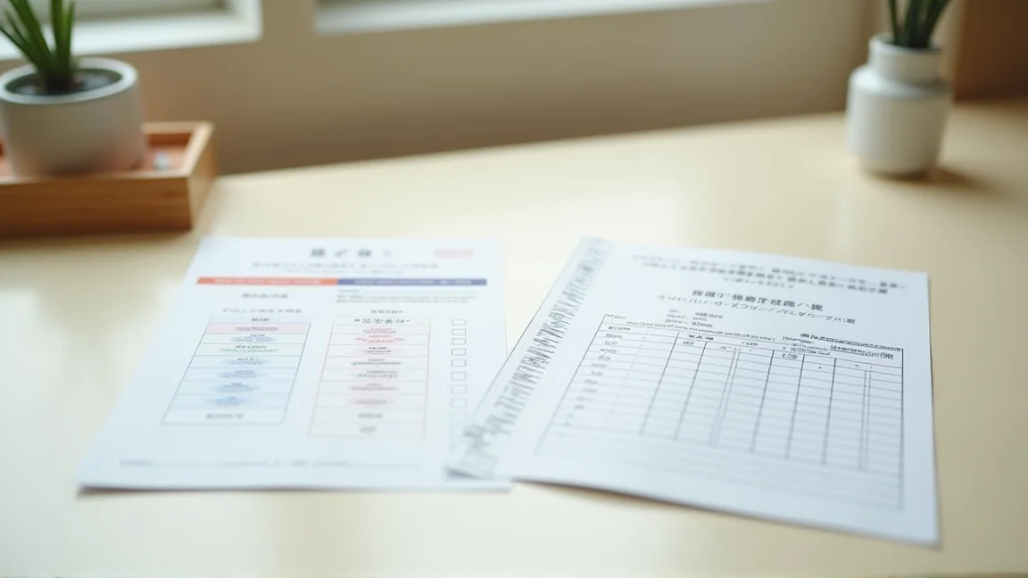 健康診断の結果通知書とワクチン接種の領収書を整理する様子