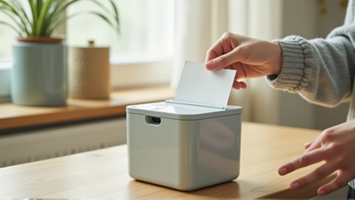 家庭用シュレッダーで書類を処分する手元