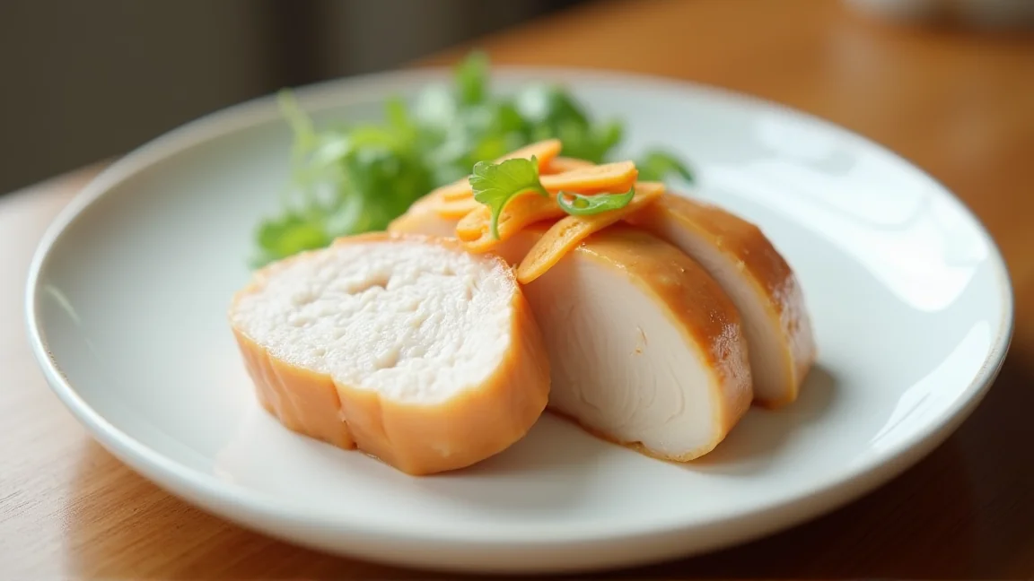 しっとり茹で上がった鶏むね肉のスライス