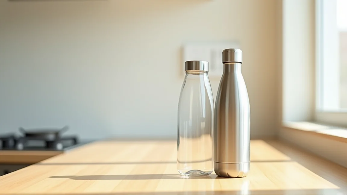 ステンレス水筒とプラスチック水筒を並べた比較イメージ