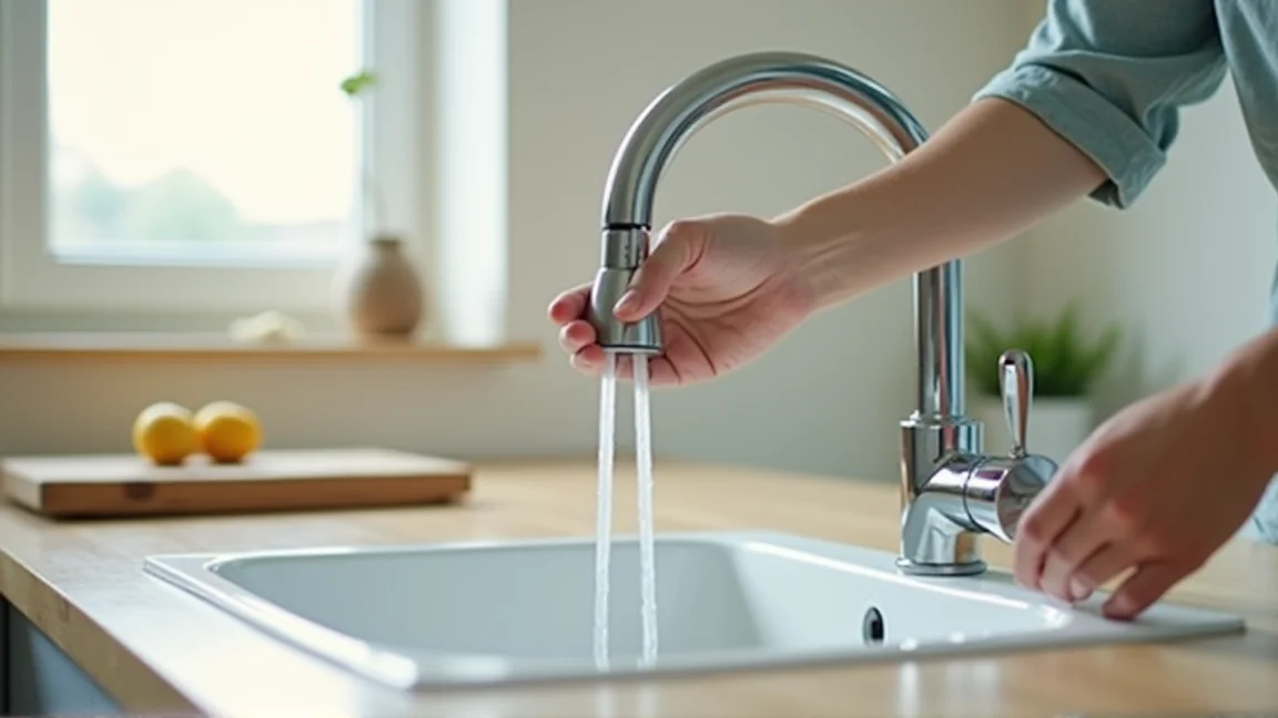 水漏れが止まった蛇口を確認する手元