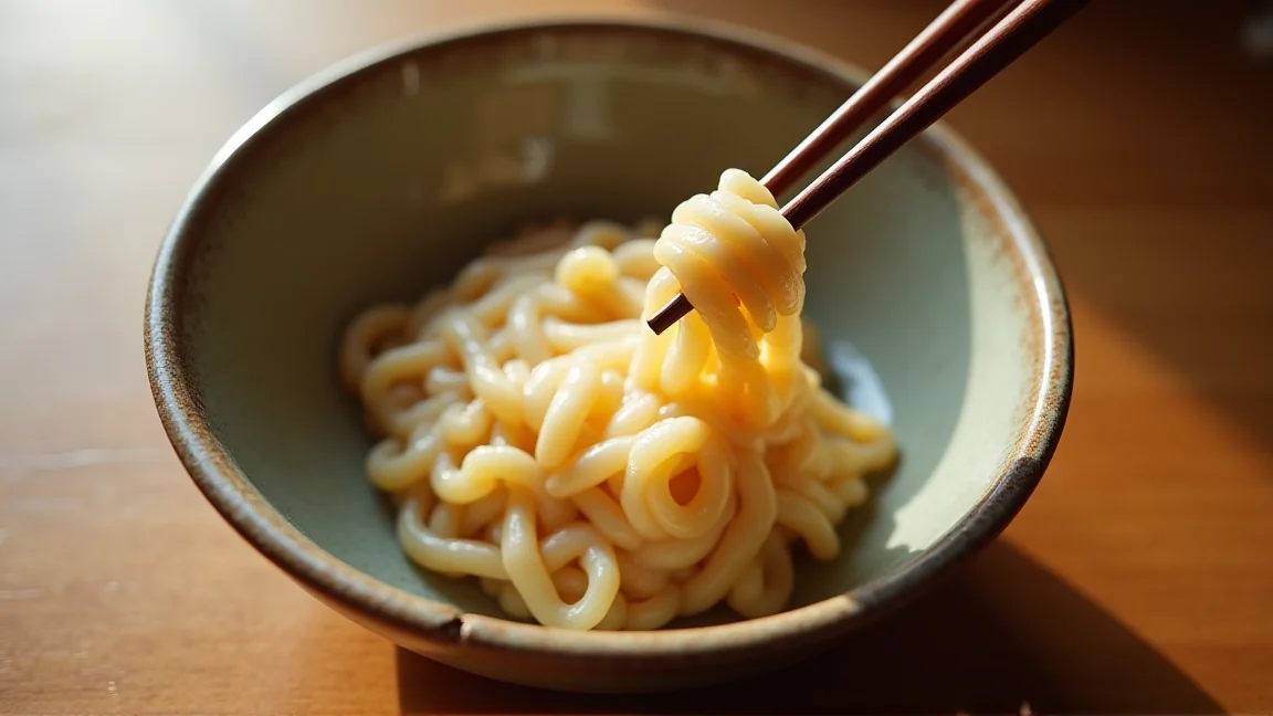 解凍した納豆を箸で混ぜている手元