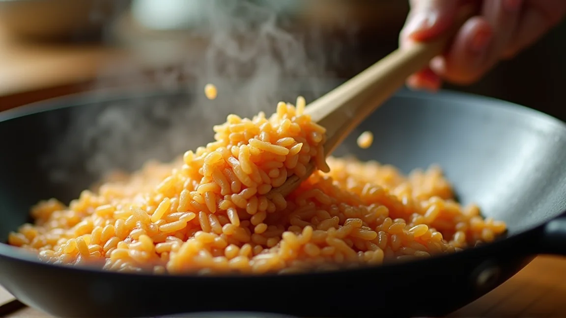 解凍納豆を使ったチャーハンの仕上げ