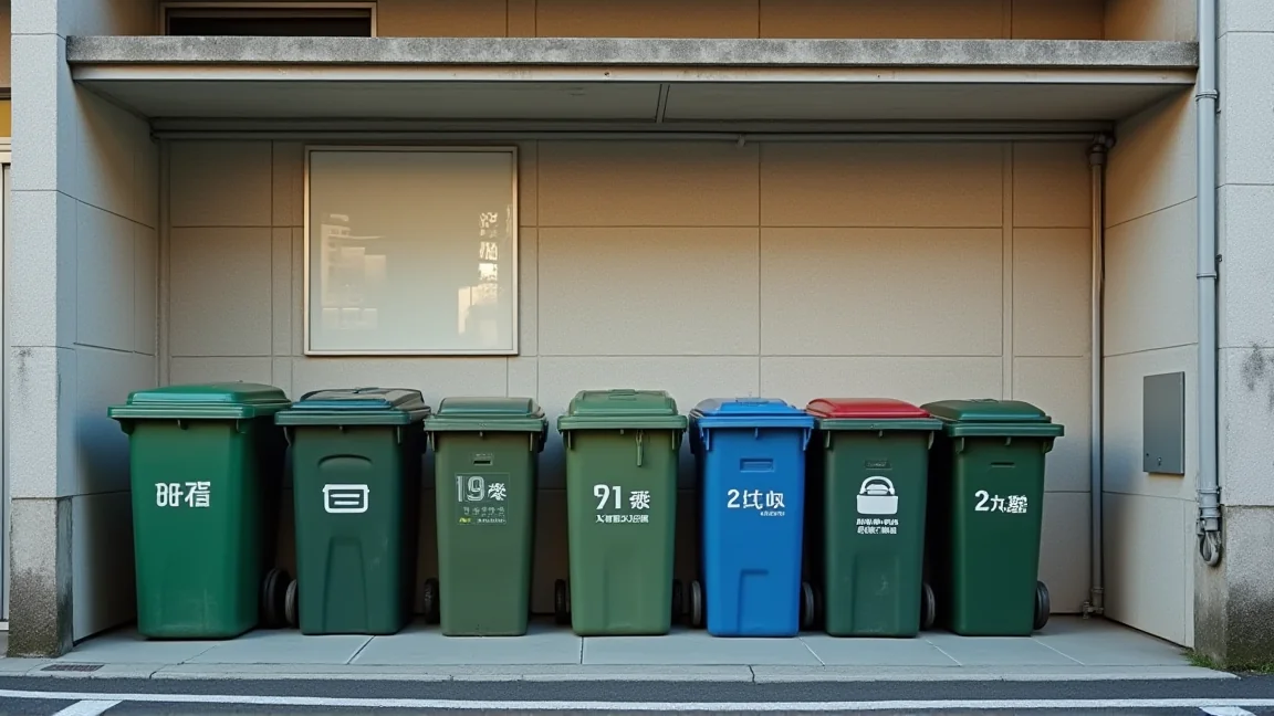 集合住宅のゴミ集積所と分別の様子