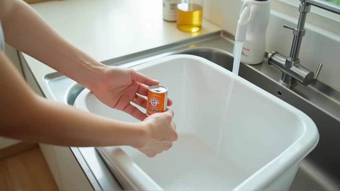 ゴミ箱本体を重曹で洗って乾かす様子