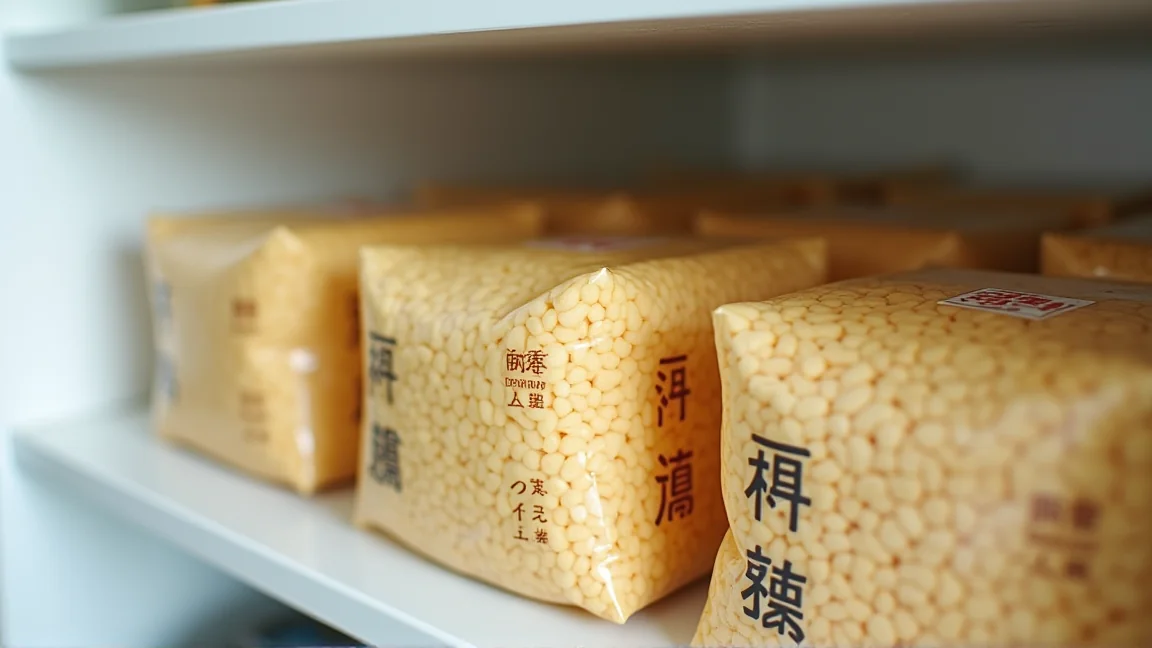 冷蔵庫に保存された未開封の納豆パックと賞味期限表示