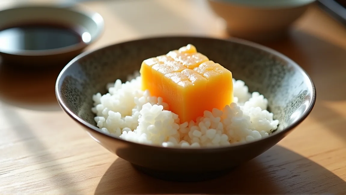 解凍した納豆をご飯にのせて食卓に並べた様子