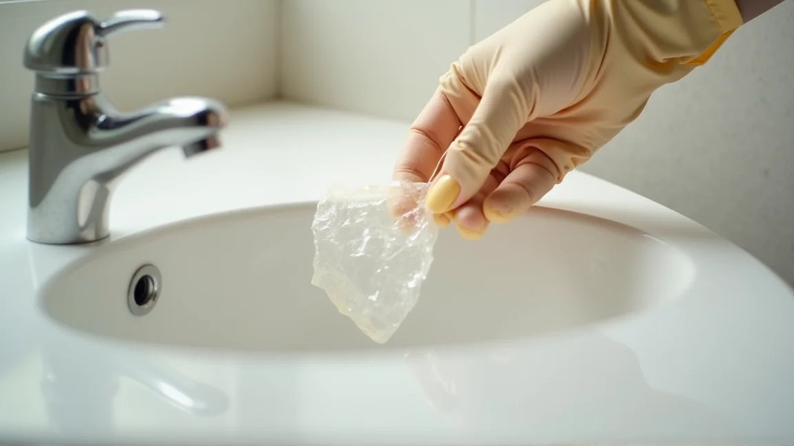 ゴムパッキンに薬剤を密着させてパックする様子
