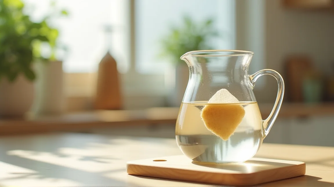 麦茶のティーバッグと水を入れたポットのクローズアップ