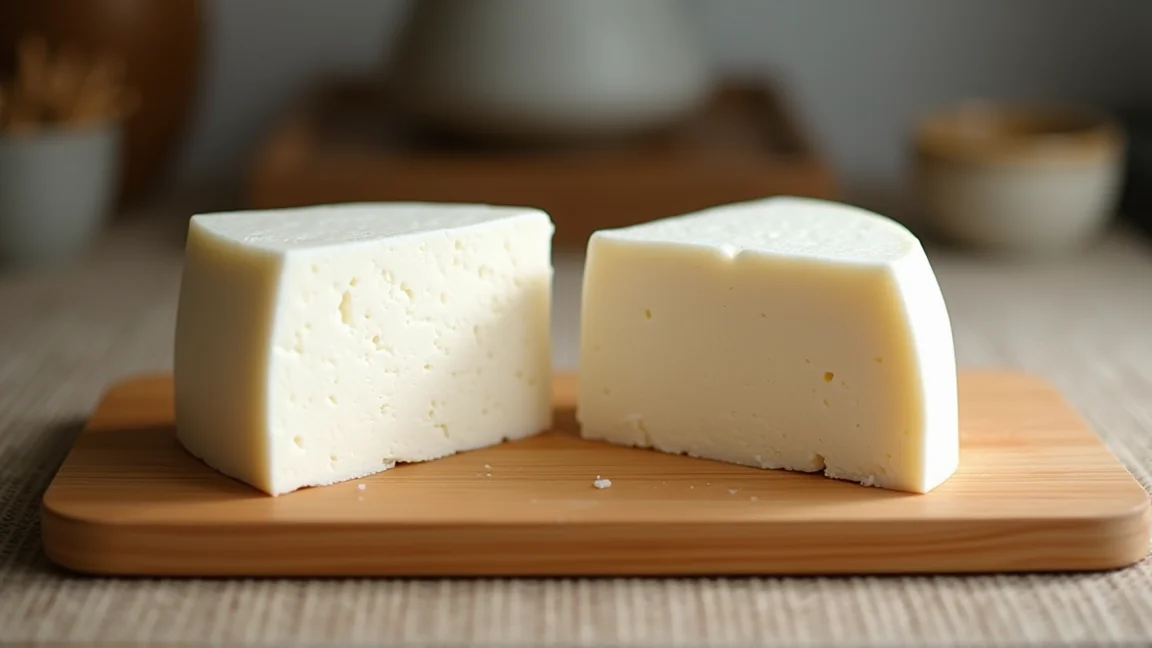 木綿豆腐と絹ごし豆腐を並べて断面を見せた様子