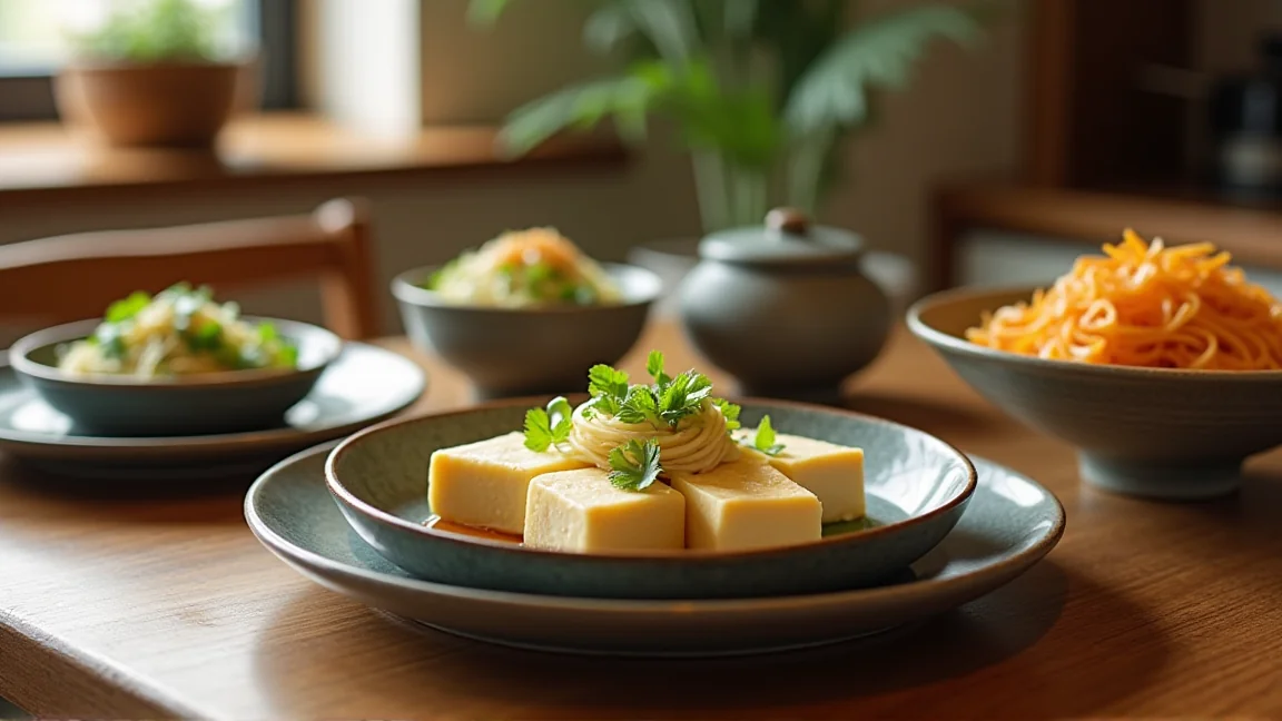 水切りした豆腐を使った料理が並ぶ食卓の様子
