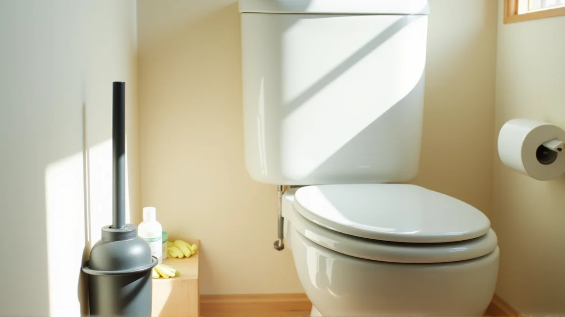 トイレで道具を片付けて掃除を終えた清潔な空間