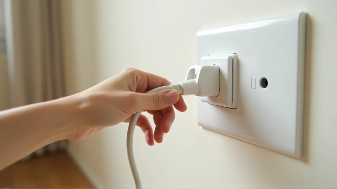 エアコンの電源プラグをコンセントから抜く手元