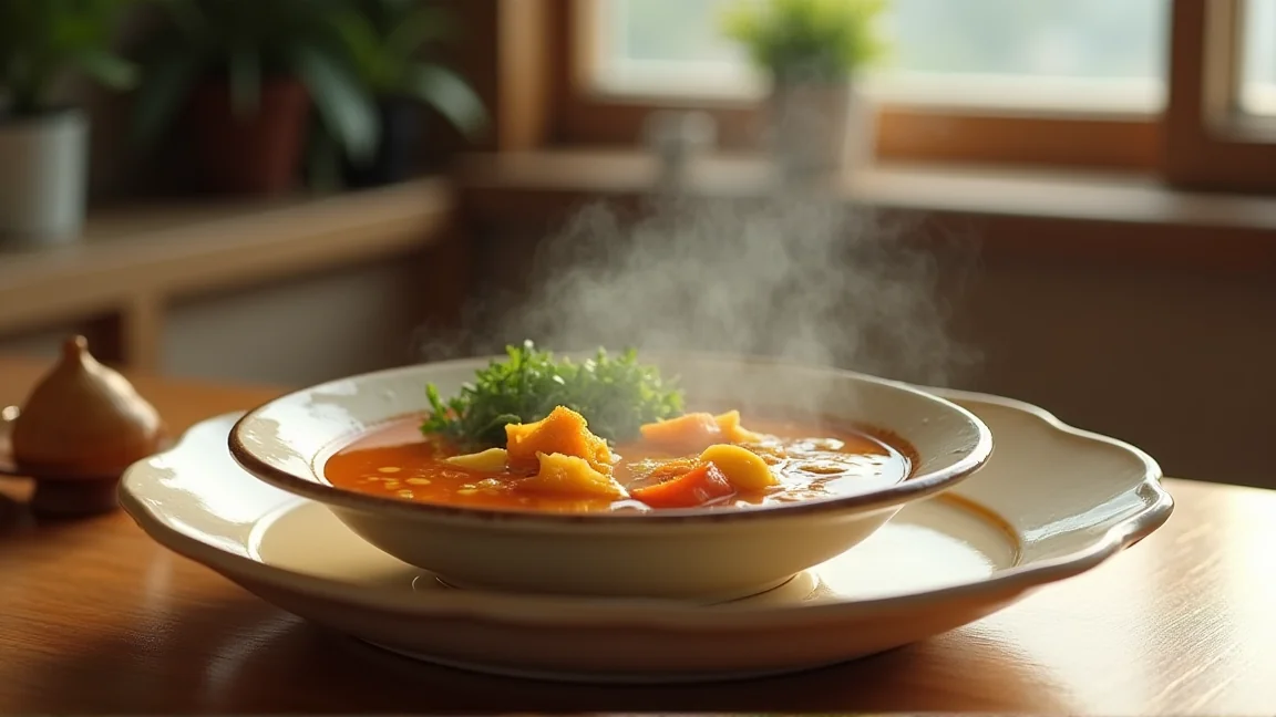 温かい味噌汁と季節の野菜を使った和食