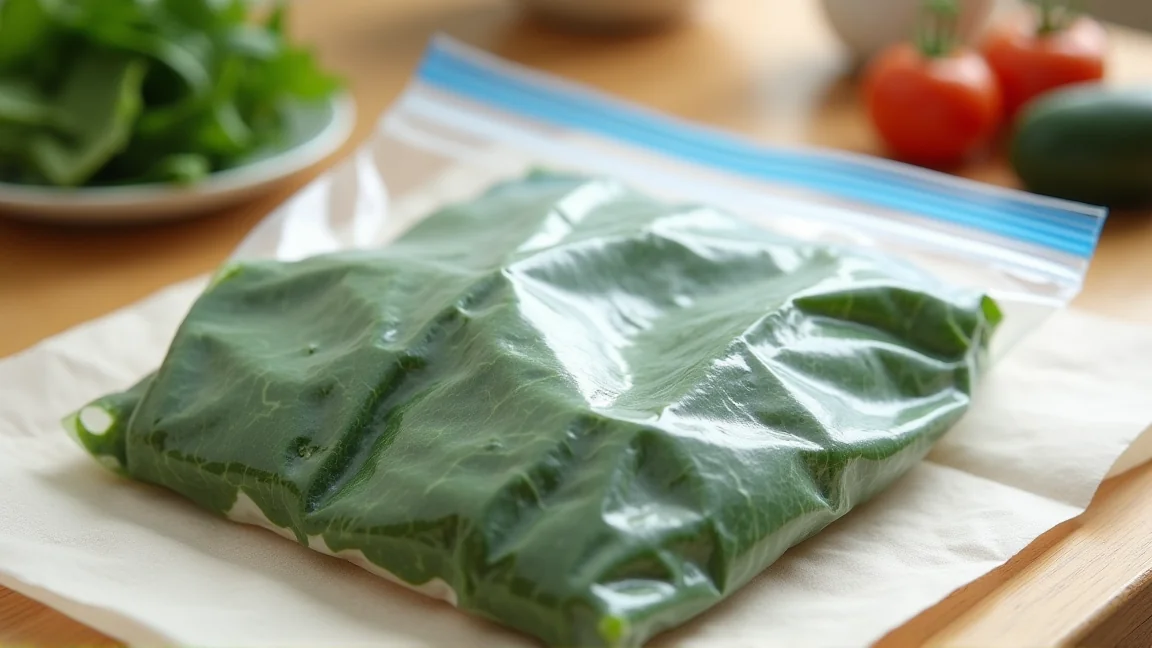 小分けにして冷凍したほうれん草の保存袋