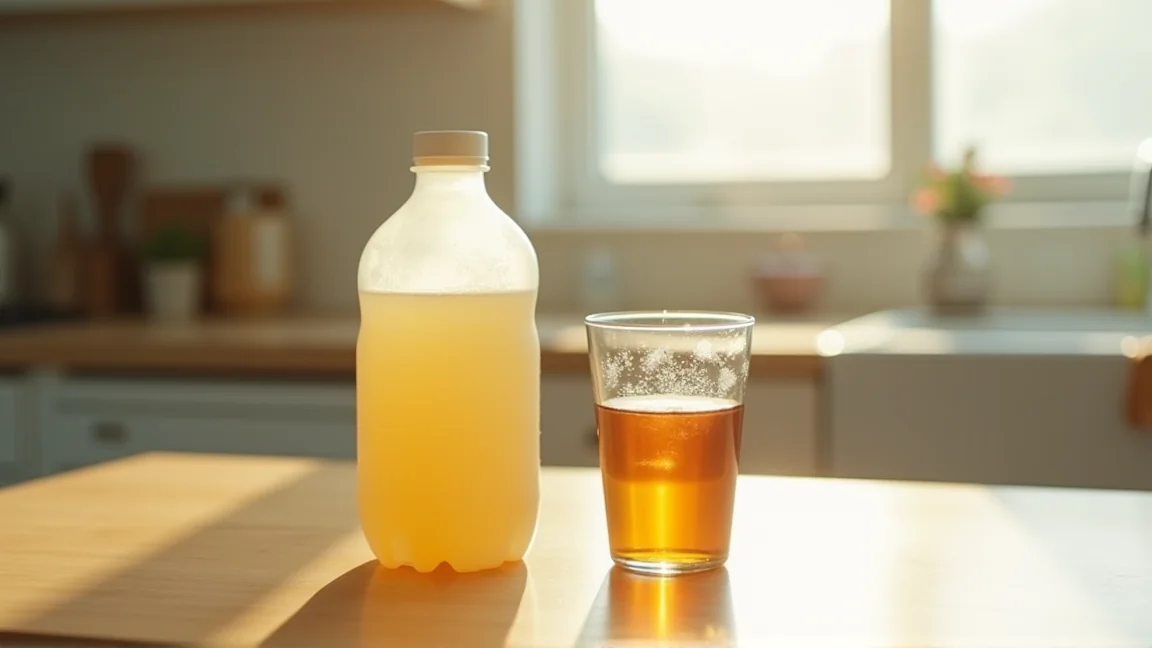 テーブルの上の経口補水液と麦茶のグラス