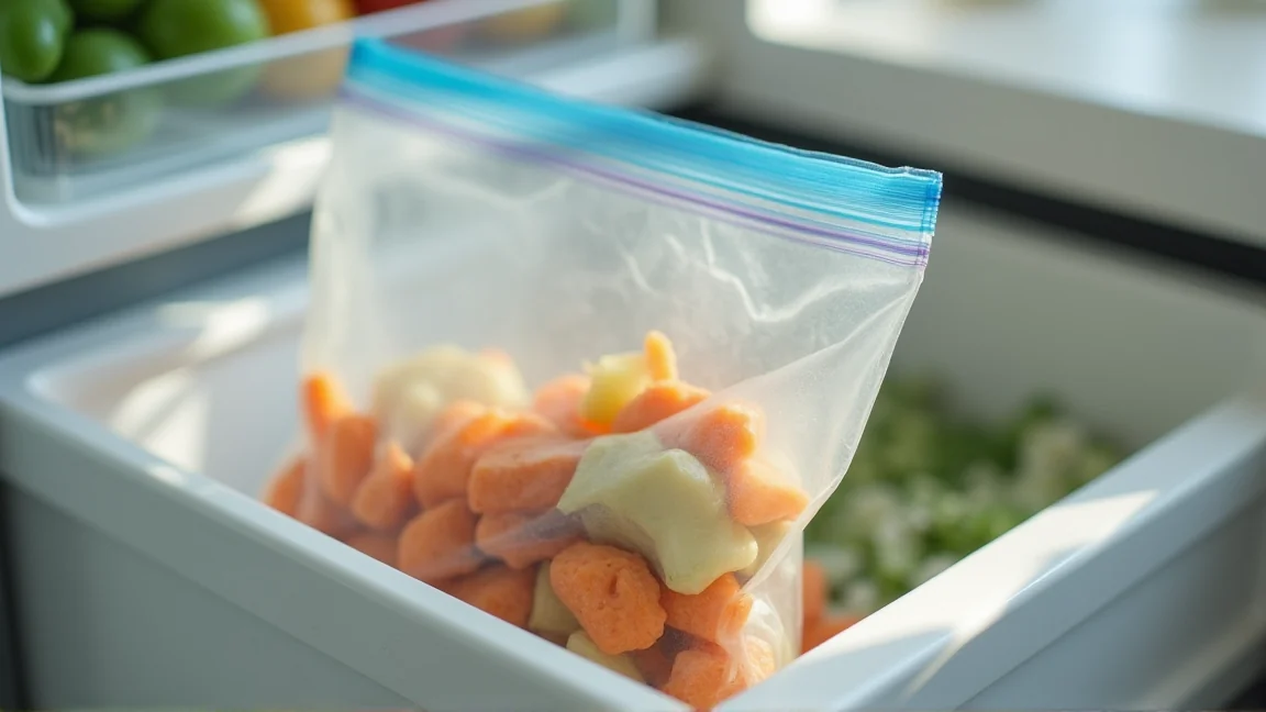冷凍庫で保存される生ゴミ用のポリ袋